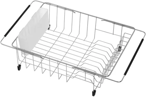 Vista 9 de SANNO - Escurreplatos para secar platos, estante grande para platos ajustable con escurridor profundo y soporte extraíble para cubiertos, estante