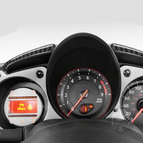 Vista 3 de Adhesivo decorativo de fibra de carbono suave para el interior del automóvil, velocímetro de control central, compatible con Nissan 370Z Z34 2019