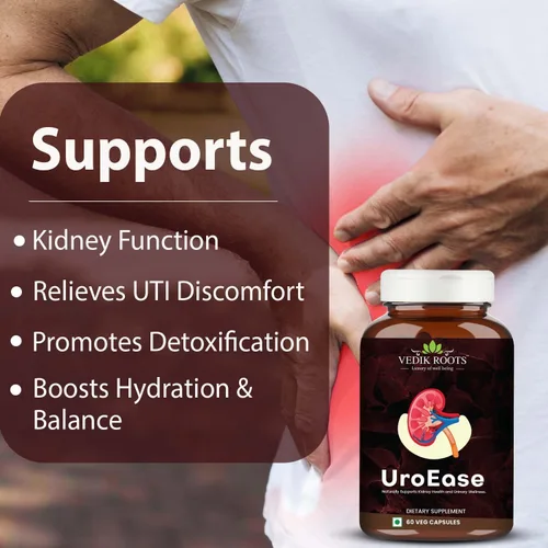 Vista 4 de UroEase - Suplemento de hierbas ayurvédicas para la salud renal y los niveles de ácido úrico Apoya la salud del tracto urinario 60 cápsulas