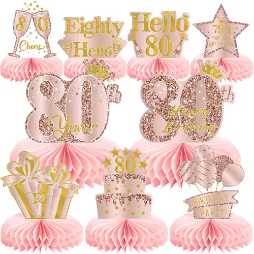 Vista 8 de 9 piezas de decoración de cumpleaños número 13, centros de mesa de cumpleaños rosa rosa dorado para niñas, centros de mesa de feliz cumpleaños 13