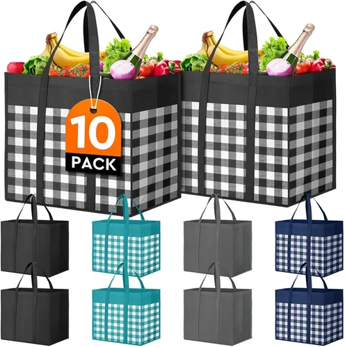 Vista 12 de Bolsas de compras reutilizables para comestibles, paquete de 10 bolsas grandes plegables a granel