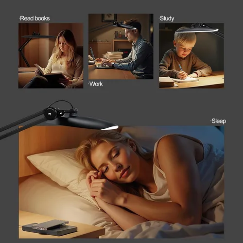 Vista 9 de Lámpara de escritorio LED de 20 pulgadas con abrazadera, luz de uñas ajustable CCT de 24 W regulable para escritorio, 120 LED de brazo giratorio