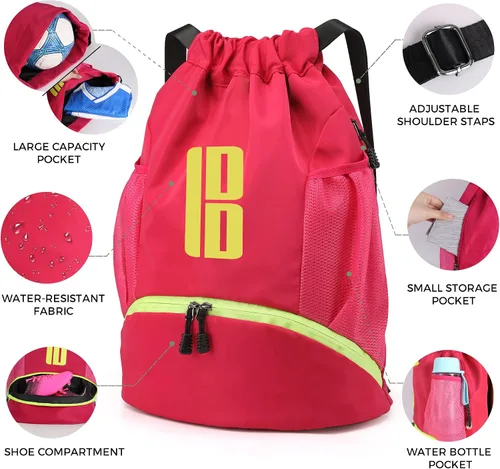Vista 3 de brooman Bolsas de fútbol juveniles para niños y niñas, mochila de fútbol, baloncesto, voleibol y fútbol