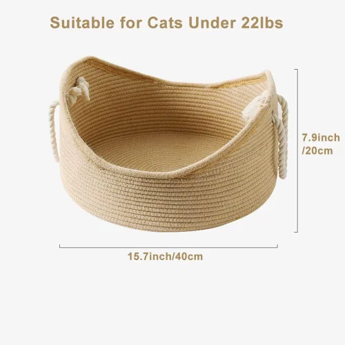 Vista 2 de Cama de algodón tejida para gatos con cuerda de algodón para perros pequeños y gatos, cesta de nido para dormir, hecha a mano, cuna natural