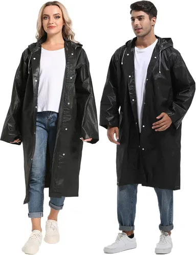 Vista 102 de 2 abrigos de lluvia de Borogo para adultos, chaquetas de lluvia reutilizables para hombres y mujeres