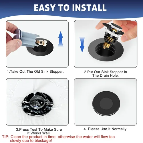 Vista 4 de AURUZA Paquete de 2 tapones universales para lavabo de baño, colador para filtro de drenaje desplegable tipo bala de 1.1 a 1.5 pulgadas, convertidor