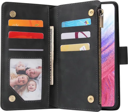 Vista 6 de Asuwish Funda compatible con Samsung Galaxy A53 5G 2022 y protector de pantalla de vidrio templado, funda de cuero con tapa para tarjetero, fundas