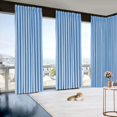 Vista 21 de Cortinas plisadas de doble pellizco extra largas sólidas de 2 pisos para ventana, sala, sala de teatro, oficina, sala, partición, atractivo Azul