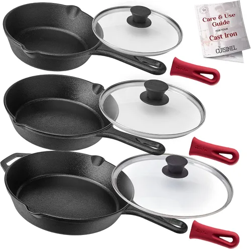 Vista 32 de Sartén de hierro fundido de Cuisinel con tapa - Sartén para freír pre-sazonada de 10" pulgadas + cubierta de vidrio + soporte para mango resistente