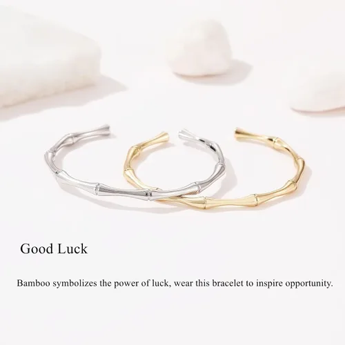 Vista 7 de GIEIWIW Gold Plated Bangle Bracelets for Women Adjustable Charm Bracelets Cute Bamboo Design Gold Bracelet for Women and Girls