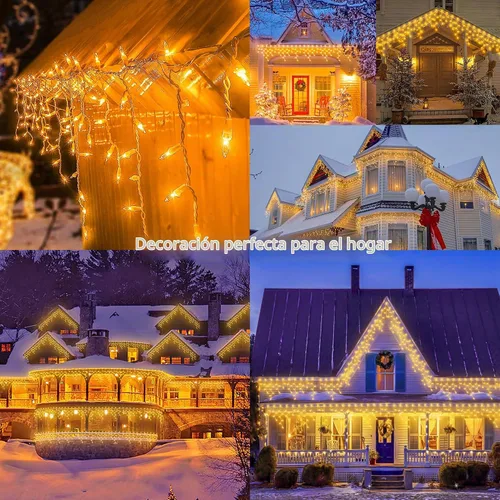 Vista 7 de 200 luces de carámbanos de Navidad, blanco cálido, cable blanco de 23 pies de largo