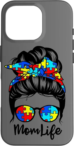 Vista 20 de Mom Life Messy Bun Hair Autism Funny Autism Case for iPhone 17