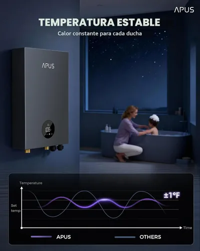 Vista 3 de Calentador de agua eléctrico sin tanque de 18kW, APUS 240V, calentador de agua caliente al instante bajo demanda, hasta 4.4 GPM con pantalla LED