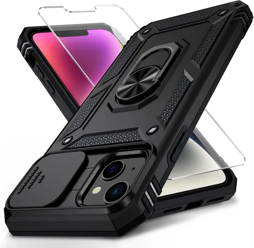Vista 33 de Funda para iPhone 14 con cubierta para lente de cámara, protector de pantalla HD, protección contra caídas de grado militar de 10 pies, soporte