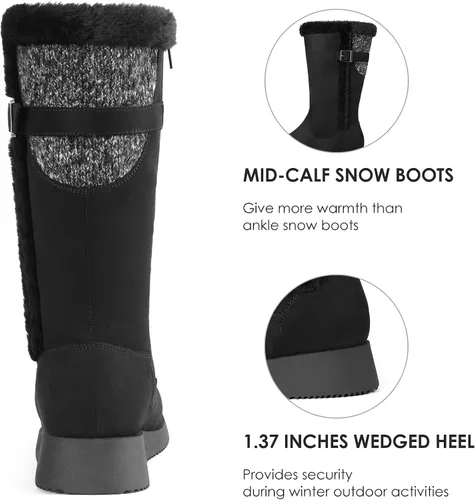 Vista 3 de DREAM PAIRS Botas de nieve de invierno para mujer, de media pantorrilla, a la moda, peludas, cálidas, altas