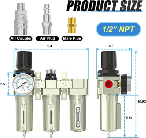 Vista 2 de MEANLIN Sistema de Secado de Aire de 3 Etapas de Grado Industrial Resistente 1/2" NPT, Filtro Coalescente, Filtro de Partículas, Secador Desecante