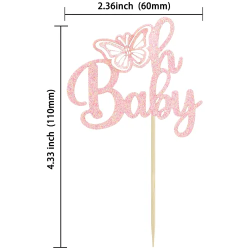 Vista 2 de Gyufise 24 piezas de decoración de mariposa rosa claro con purpurina Oh Baby Butterfly - Decoración de mariposa para baby shower Girl - Suministros