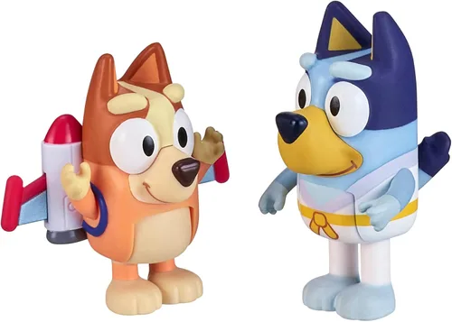 Vista 3 de Bluey Action Heroes - Juego de figuras de juguete de 2 unidades, figuras articuladas de personajes con figuras de karate y mochila propulsora