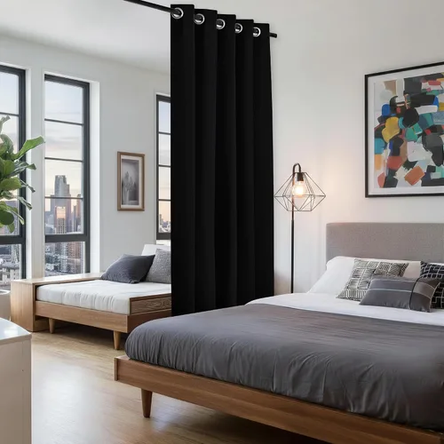 Vista 4 de BONZER Separadores de cortinas negras, cortinas opacas portátiles, panel de tratamiento de ventana de privacidad, cortinas con aislamiento térmico