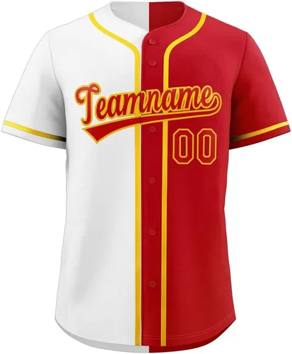 Vista 14 de Camiseta de béisbol dividida personalizada con botones y número de nombre cosido personalizado para hombres/mujeres/niños