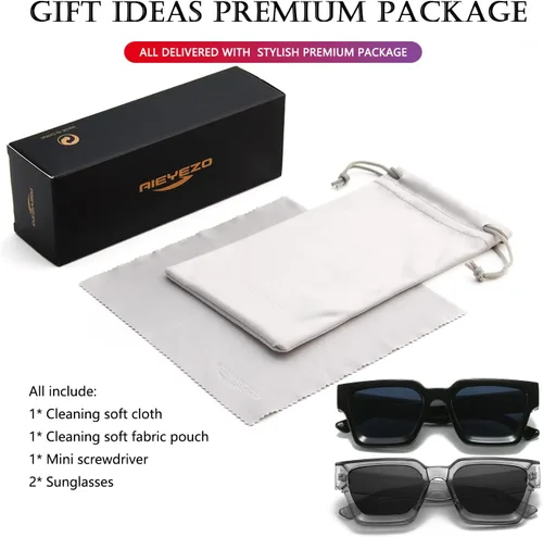 Vista 54 de AIEYEZO Gafas de sol cuadradas para mujeres y hombres, gafas de sol cuadradas con montura gruesa, estilo de diseñador simple