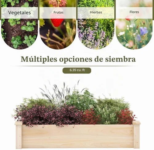 Vista 5 de Conjunto de cama de jardín elevada de madera Giantex, caja de plantación rectangular para verduras, frutas, flores, hierbas, cama de plantación