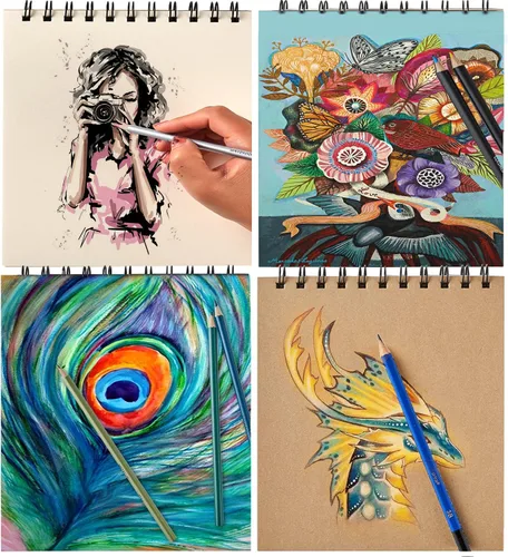 Vista 4 de Prina Juego de dibujo de 76 piezas, suministros de dibujo Pro Art con cuaderno de bocetos de 3 colores, incluye tutorial