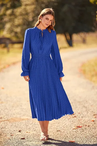 Vista 5 de PRETTYGARDEN Womens 2024 Fall Long Sleeve V Neck Swiss Dot Pleated A Line Flowy Dresses