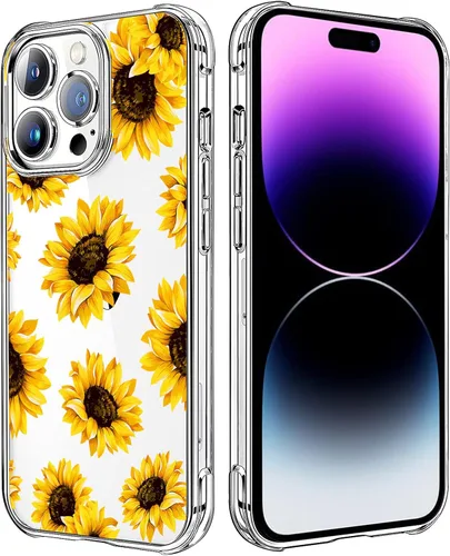 Vista 100 de Funda transparente de girasol compatible con iPhone SE 2022 SE 2020 7 8, funda trasera floral para niñas y mujeres, funda protectora transparente