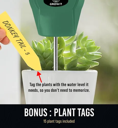 Vista 4 de GROWIT - Monitor de agua de suelo para plantas, medidor de humedad del suelo, hidrómetro para plantas, medidor de humedad de plantas