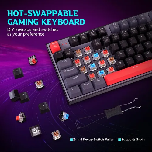 Vista 4 de Redragon Teclado mecánico, teclado para juegos con cable con 94 teclas, edición macro programable, almohadilla numérica, diseño compacto
