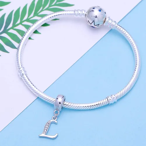Vista 54 de ABUN Abalorio de plata de ley 925 con letra A a la Z, espaciador de inicial, con circonita cúbica transparete colgante, auténtica, para pulseras