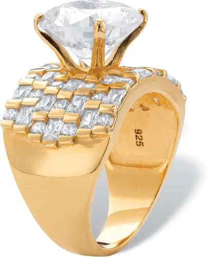 Vista 2 de PalmBeach Jewelry 18K Yellow Gold or Platinum Plated Sterling Silver Round Cubic Zirconia Multi Row Ring