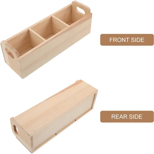 Vista 6 de Wooden Tea Box Organizer with Handle, 3-slot Farmhouse Storage