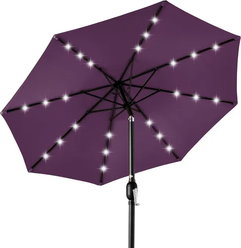 Vista 64 de Best Choice Products Sombrilla de Patio Solar de Poliéster con Luz LED de 10 pies con Ajuste de Inclinación y Tela Resistente a los Rayos UV - Gris