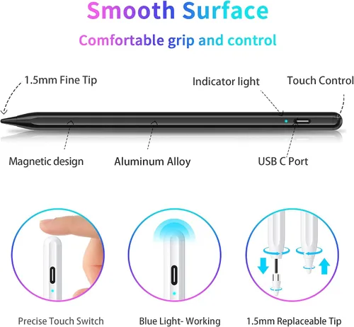 Vista 3 de Lápiz capacitivo compatible con iPhone/iPad/Samsung Galaxy Tab A9+, lápiz activo para teléfonos y tablets Android y iOS, recargable, lápiz de alta