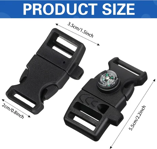 Vista 2 de Jexine 50 clips de hebilla de brújula de plástico paracord hebillas accesorios para camping, viajes, supervivencia de emergencia