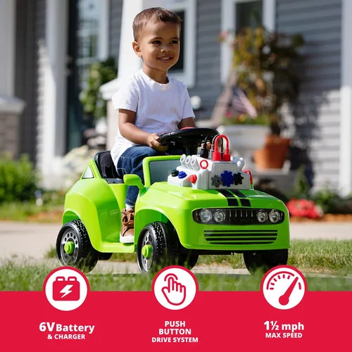 Vista 3 de Juguete eléctrico para niños Trax Fix & Ride Car para niños pequeños, 6 voltios, niños de 1.5 a 2.5 años, peso máximo del usuario 44 libras, verde