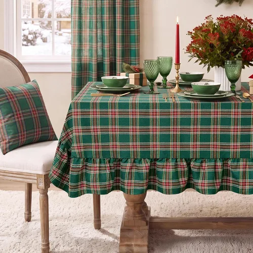 Vista 12 de Softalker - Mantel cuadrado a cuadros con borla, aguamarina, 55 x 55 Aqua Plaid
