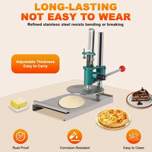 Vista 6 de Máquina de prensa de masa de pizza, máquina de prensa manual de pastelería de 7.9 pulgadas, máquina de acero inoxidable para masa de pizza doméstica