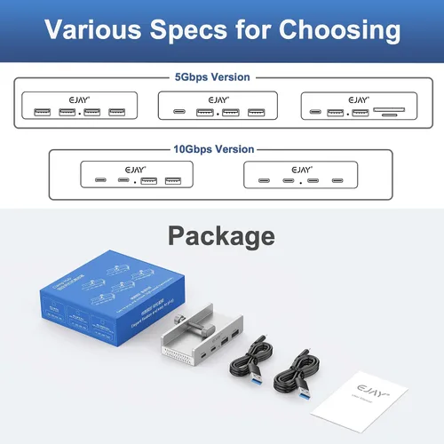 Vista 6 de EJAY 4 puertos 10Gbps USB-C HUB USB3.2 Abrazadera USB HUB Splitter,adaptador USB-C montable con cable de datos y alimentación para iMac 2021