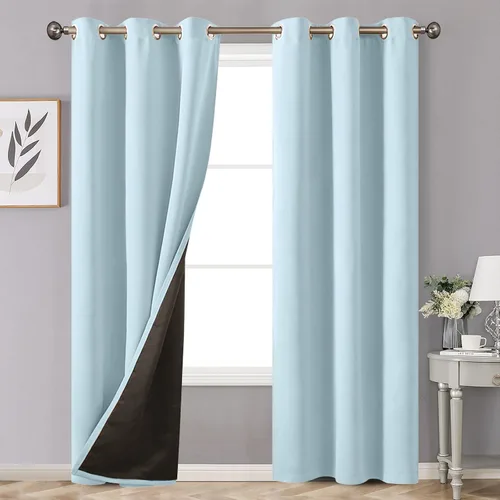 Vista 104 de YoungsTex - Cortinas 100% opacas para dormitorio, con aislamiento térmico y ojales, cortinas oscuras negras con capa pesada para ventana de sala