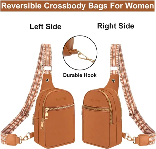 Vista 5 de HenFit Bolsos cruzados pequeños para mujer, bolso bandolera pequeño para mujer, bolso cruzado de cuero vegano con correa de guitarra para viajes