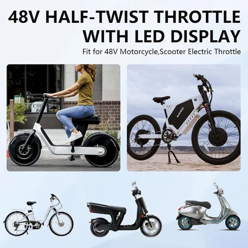 Vista 2 de Acelerador eléctrico para bicicleta, 48 V, agarre de acelerador de media torsión, juego de llaves de bloqueo de pantalla LED para motocicleta scooter