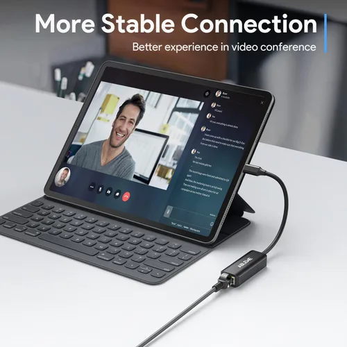 Vista 5 de Adaptador USB C a Ethernet, ABLEWE Type-C a RJ45 Gigabit Ethernet, adaptador de red LAN Thunderbolt 3 a RJ45 compatible con MacBook Pro/Air, iPhone