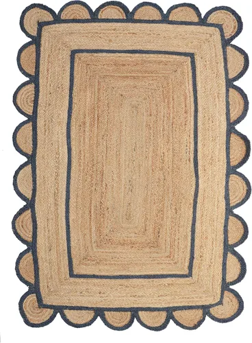 Vista 16 de Alfombra bohemia de yute con patrón festoneado (2 x 3 pies, negro)