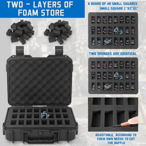 Vista 3 de TORIBIO Funda rígida para figura de almacenamiento en miniatura, 48 ranuras en miniatura, funda rígida resistente, compatible con D&D DND Minis y más
