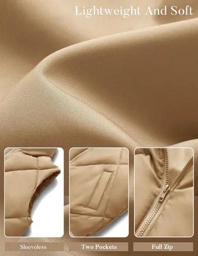 Vista 5 de MEROKEETY Chaleco acolchado sin mangas con cremallera para mujer, con cuello alto, con bolsillos