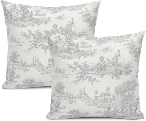 Vista 13 de Blue Toile - Juego de 2 fundas de almohada estilo rústico francés, fundas de almohada vintage de 18 x 18 pulgadas, para sofá, sala de estar
