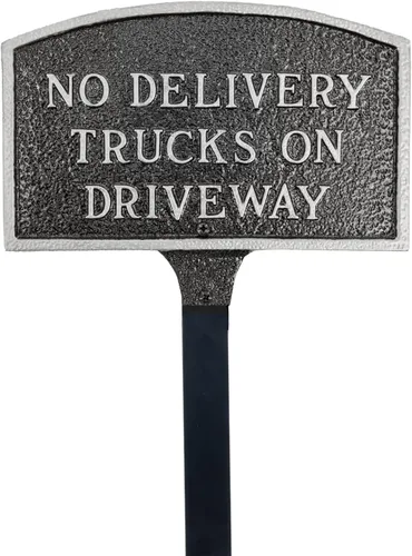 Vista 4 de Montague Metal Products - Letrero de placa con diseño de arco con texto en inglés "No Delivery Trucks on Driveway" - Placa de visualización de pared